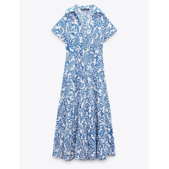ZARA BLUE  OPENWORK EMBROIDERY EMBROIDERED MIDI DRESS BUTTONS M,L,XL 3077/615 - Picture 8 of 13